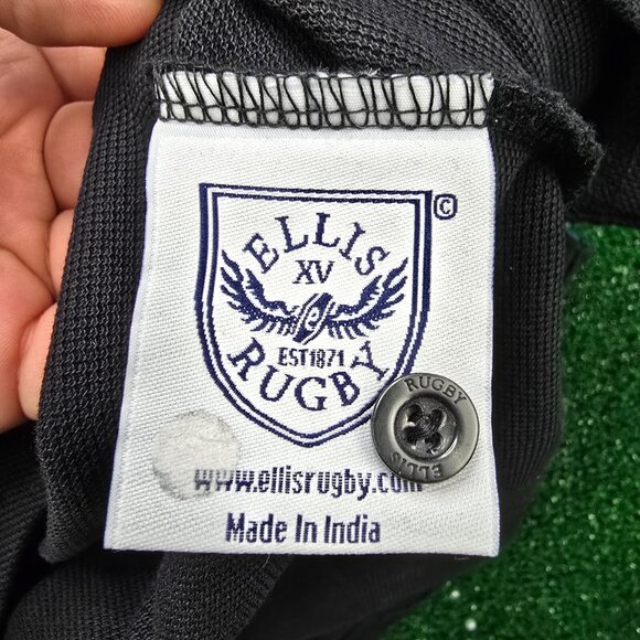 Bath Rugby Polo Shirt Mens Medium Black Blue‎ Short Sleeve Striped 1865 Crest - Picture 8 of 11